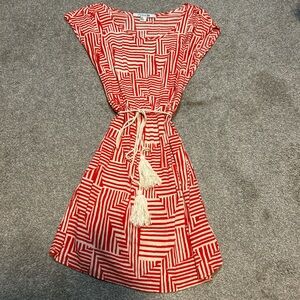 Forever 21 Red and White Geometric Tassel Belt Boho Dress